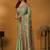 Green paisley printed banarasi saree with unstitched blouse piece