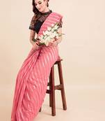 Pink pink-coloured poly chiffon striped leheriya embellished saree