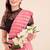 Pink pink-coloured poly chiffon striped leheriya embellished saree