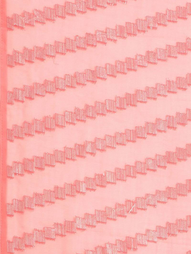 Pink pink-coloured poly chiffon striped leheriya embellished saree
