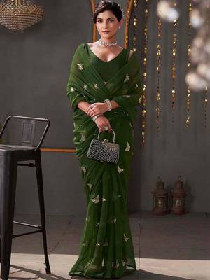 Green georgette sequence embroideried blouse piece & sarees 1