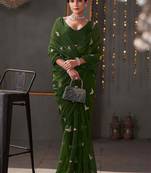 Green georgette sequence embroideried blouse piece & sarees