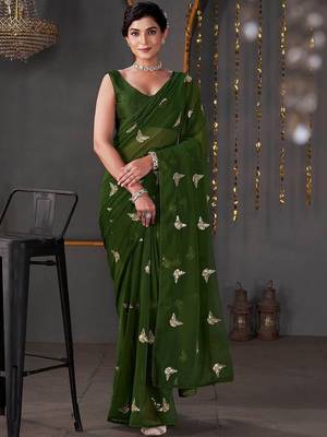 Green georgette sequence embroideried blouse piece & sarees 2
