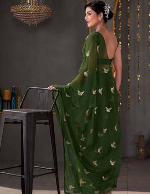 Green georgette sequence embroideried blouse piece & sarees 5