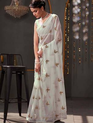 White georgette sequence embroideried blouse piece & sarees 1