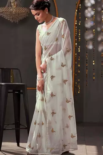White georgette sequence embroideried blouse piece & sarees