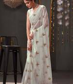 White georgette sequence embroideried blouse piece & sarees