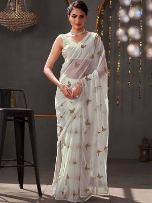 White georgette sequence embroideried blouse piece & sarees 2