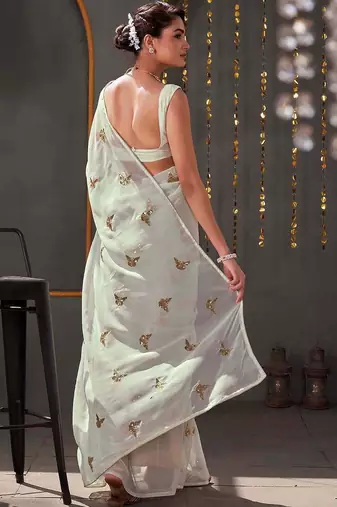White georgette sequence embroideried blouse piece & sarees