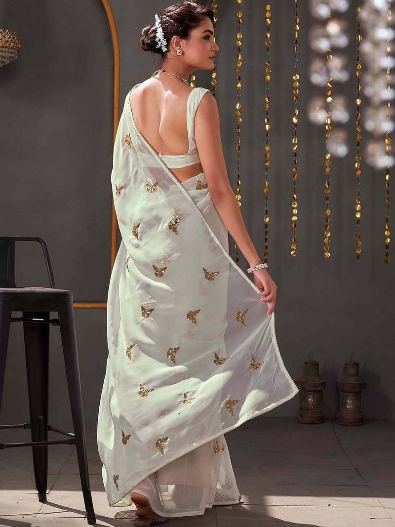 White georgette sequence embroideried blouse piece & sarees