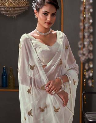 White georgette sequence embroideried blouse piece & sarees 5