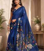 Navy blue navy blue printed chanderi cotton ready to wear saree
