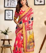Pink pink printed chanderi cotton ready to wear saree