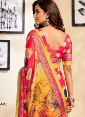 Pink pink printed chanderi cotton ready to wear saree 2