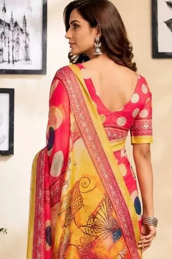Pink pink printed chanderi cotton ready to wear saree