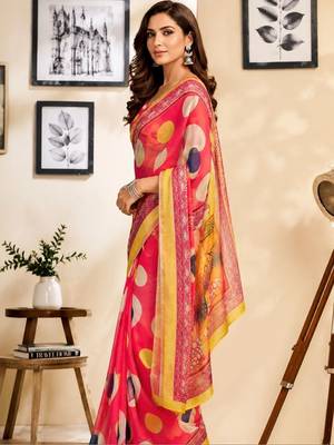 Pink pink printed chanderi cotton ready to wear saree 3
