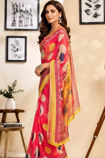 Pink pink printed chanderi cotton ready to wear saree