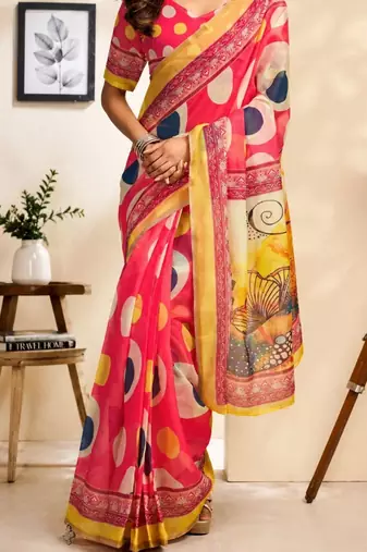 Pink pink printed chanderi cotton ready to wear saree