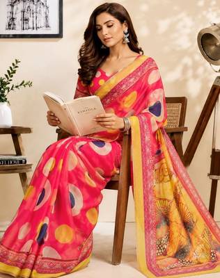 Pink pink printed chanderi cotton ready to wear saree 5
