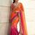 Orange embroidered sarees with unstitched blouse piece