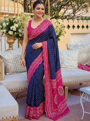 Navy blue bandhani  georgette bandhani saree 1
