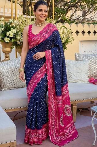 Navy blue bandhani  georgette bandhani saree