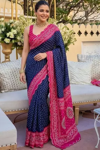 Navy blue bandhani  georgette bandhani saree