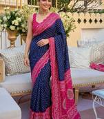 Navy blue bandhani  georgette bandhani saree