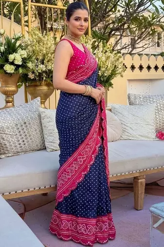 Navy blue bandhani  georgette bandhani saree