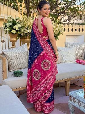 Navy blue bandhani  georgette bandhani saree 3