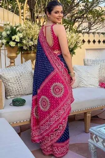 Navy blue bandhani  georgette bandhani saree