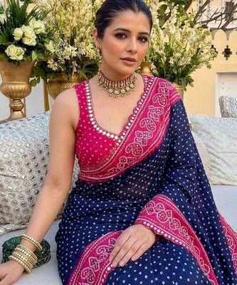 Navy blue bandhani  georgette bandhani saree 4