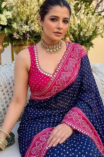 Navy blue bandhani  georgette bandhani saree