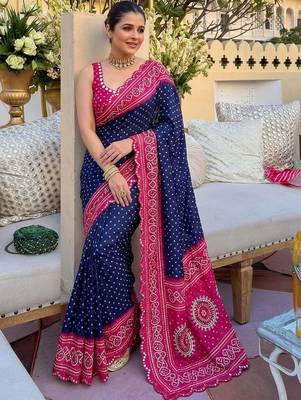 Navy blue bandhani  georgette bandhani saree 5