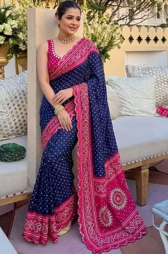 Navy blue bandhani  georgette bandhani saree