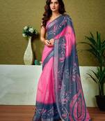 Pink paisley printed  linen ready to wear saree with unstitched blouse