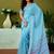 Blue striped printed  linen ready to wear saree with unstitched blouse