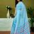 Blue striped printed  linen ready to wear saree with unstitched blouse