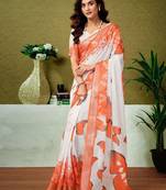White butterfly printed  linen ready to wear saree with unstitched blouse