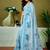 Blue floral printed  linen ready to wear saree with unstitched blouse