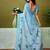 Blue floral printed  linen ready to wear saree with unstitched blouse
