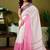 White striped printed  linen ready to wear saree with unstitched blouse