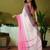 White striped printed  linen ready to wear saree with unstitched blouse