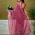 Pink floral printed  linen ready to wear saree with unstitched blouse