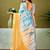 Yellow tie & dye printed  linen ready to wear saree with unstitched blouse