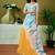 Yellow tie & dye printed  linen ready to wear saree with unstitched blouse