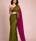 Green handloom khadi cotton contrast pallu thread latkans sarees