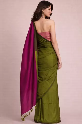 Green handloom khadi cotton contrast pallu thread latkans sarees