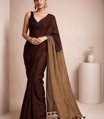 Brown handloom khadi cotton contrast pallu thread latkans sarees