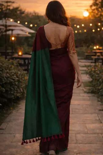Maroon handloom khadi cotton contrast pallu thread latkans sarees